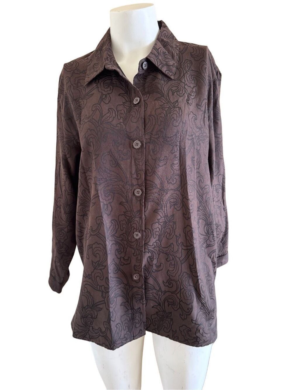 Studio Works women’s M button up vintage 90s button up espresso floral